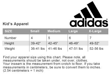 adidas&reg; Kid's Apparel Sizing Chart