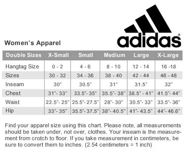 adidas&reg; Women's Apparel Sizing Chart